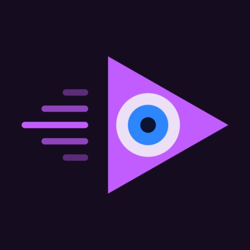 The Great Defection podcast logo — a nazar eye set inside a forward-pointing play-button triangle, on a violet-black background